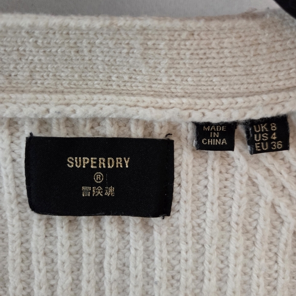 Superdry Cotton Merino Wool Nylon Open-Front Cardigan Size 4 Long Line Sweater - Picture 12 of 13